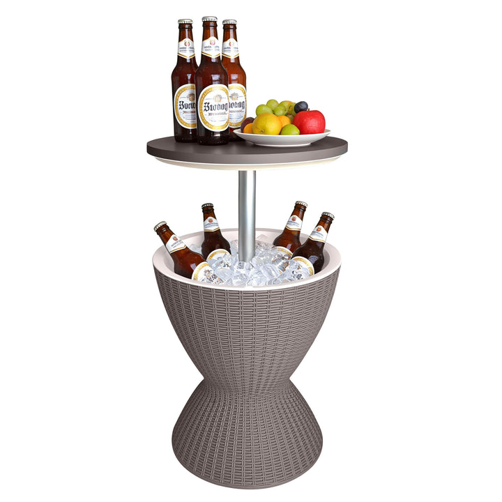 Relaxdays Beistelltisch mit Kühlfunktion, 30 L, Cool Bar, HxØ: 57x48,5 cm, höhenverstellbar, Rattan,