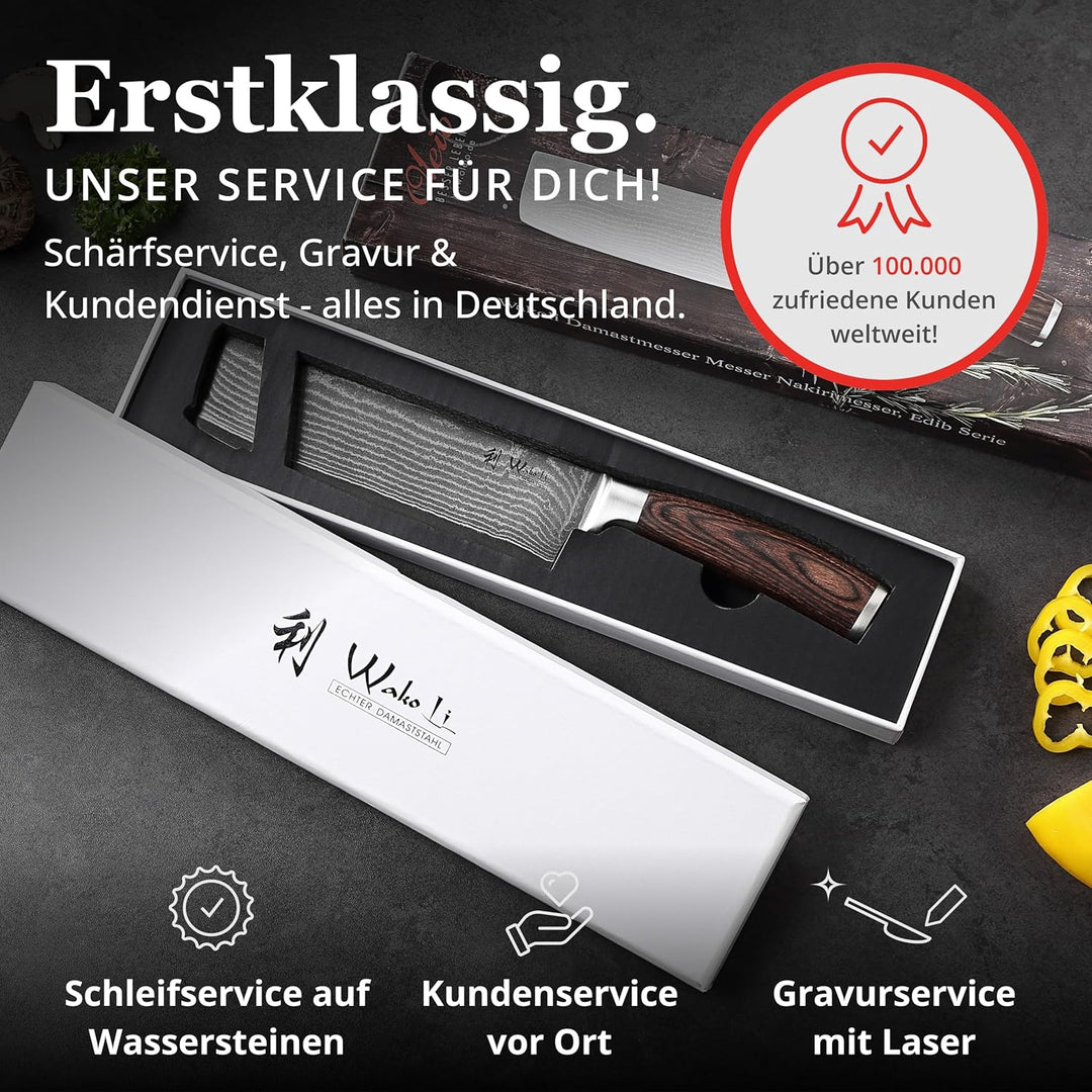 Wakoli EDIB Damastmesser Nakirimesser 17,50 cm Klinge extrem scharf aus 67 Lagen I Damast Küchenmess