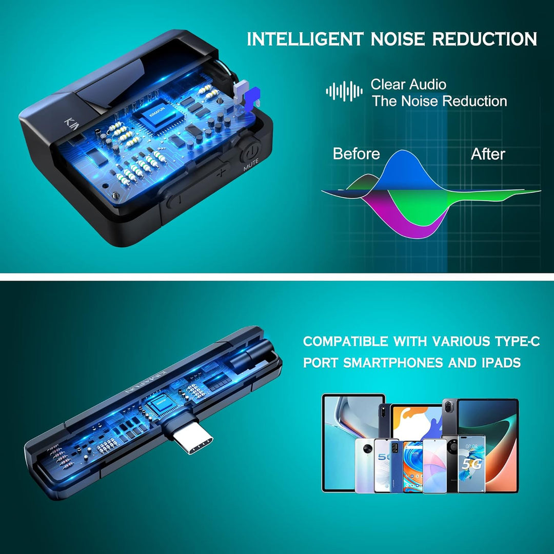 KIMAFUN Drahtloses Lavalier Mikrofon für Type-C-Android, Kabelloses Ansteckmikrofon Plug-Play für Yo