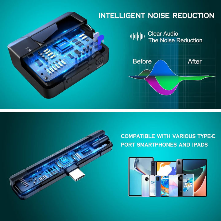KIMAFUN Drahtloses Lavalier Mikrofon für Type-C-Android, Kabelloses Ansteckmikrofon Plug-Play für Yo
