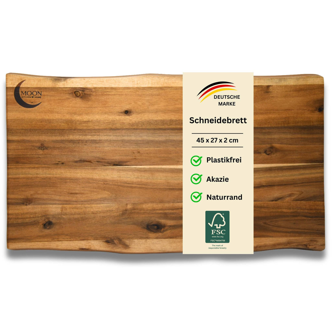 MOON HOME Schneidebrett Mars Short, hochwertiges Servier- und Schneidebrett aus Akazie/Holz, rustika