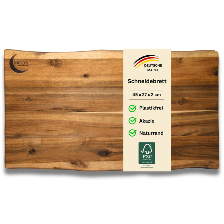 MOON HOME Schneidebrett Mars Short, hochwertiges Servier- und Schneidebrett aus Akazie/Holz, rustika