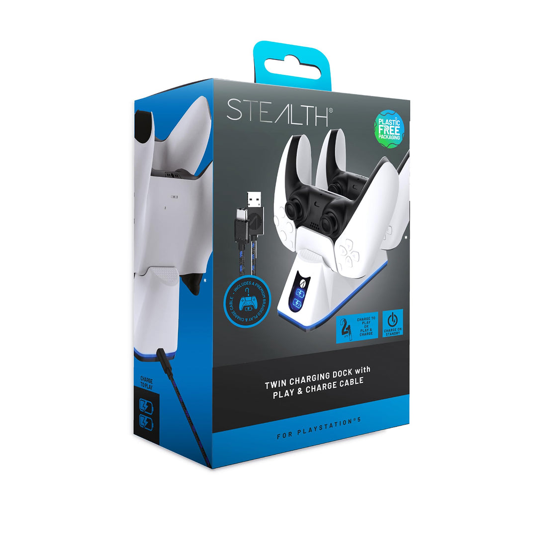 Stealth - Twin Charging Dock with 2m Play & Charge Cable for PS5 - White [Video Game] Weiss, Weiss