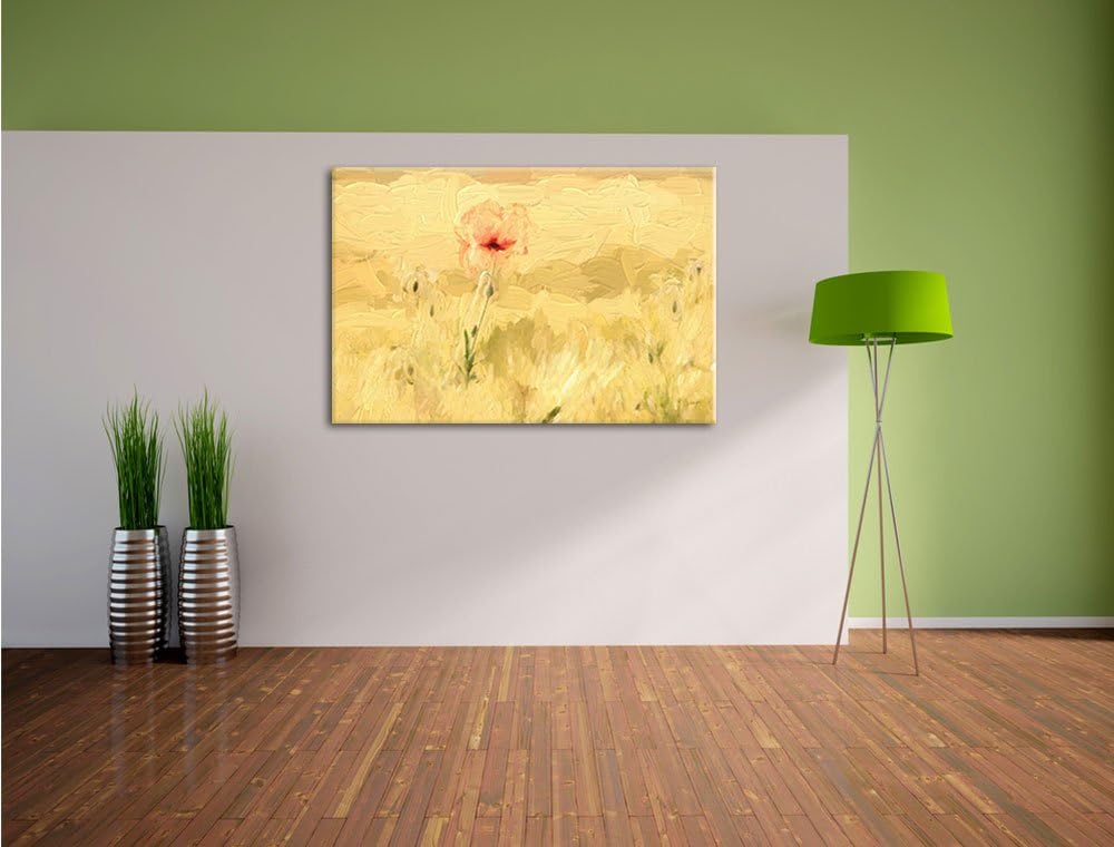 Pixxprint Mohn im Kornfeld Pinsel Effekt, Format: 100x70 auf Leinwand, 100x70