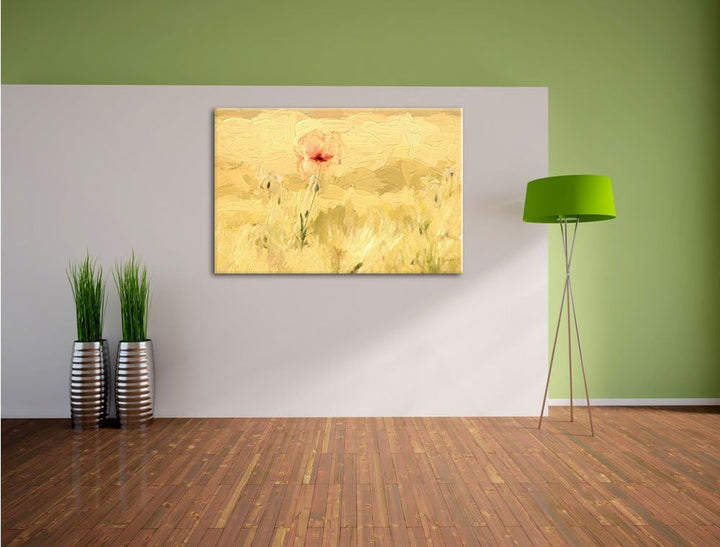 Pixxprint Mohn im Kornfeld Pinsel Effekt, Format: 100x70 auf Leinwand, 100x70