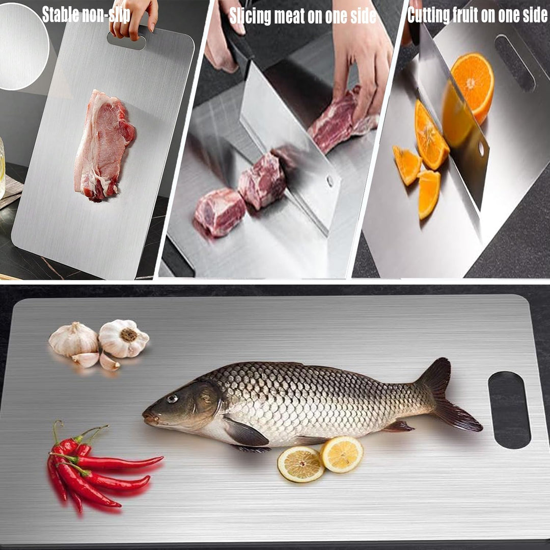 Schneidebrett Edelstahl, 3 Stück Titan Schneidebrett, Titanium Cutting Board, Doppelseitiges Lebensm
