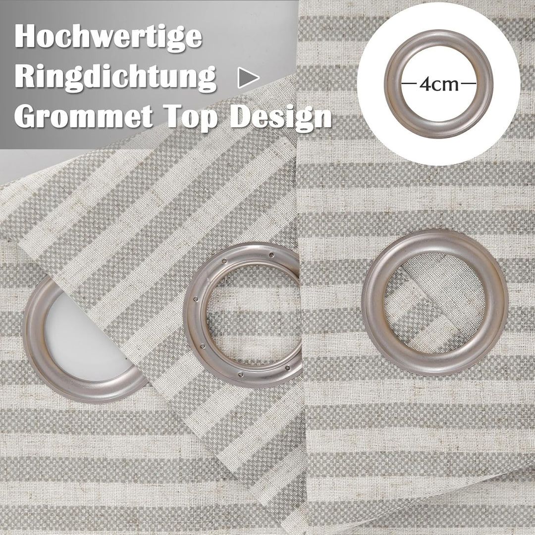 TOPICK Leinen Vorhänge Gestreifte Gardinen mit Ösen Modern Beige Leinenoptik Vorhang Wohnzimmer Priv