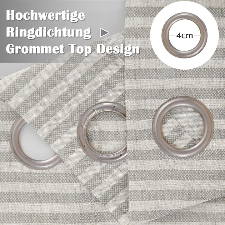 TOPICK Leinen Vorhänge Gestreifte Gardinen mit Ösen Modern Beige Leinenoptik Vorhang Wohnzimmer Priv