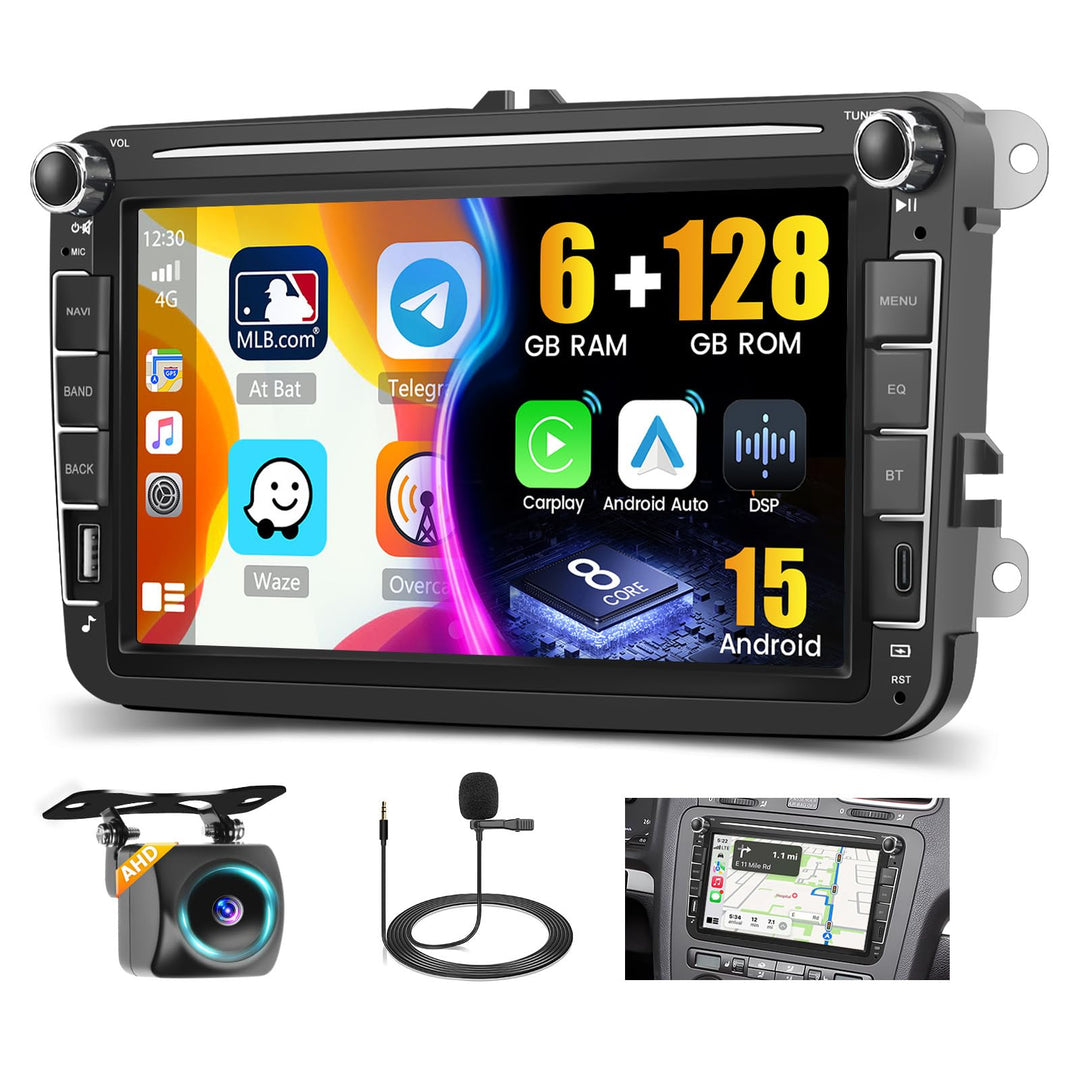 8 Core 6G+128G DSP Hikity Android 15 Autoradio für VW Golf 5 6 Passat Tiguan Polo Caddy Seat, 8" Tou