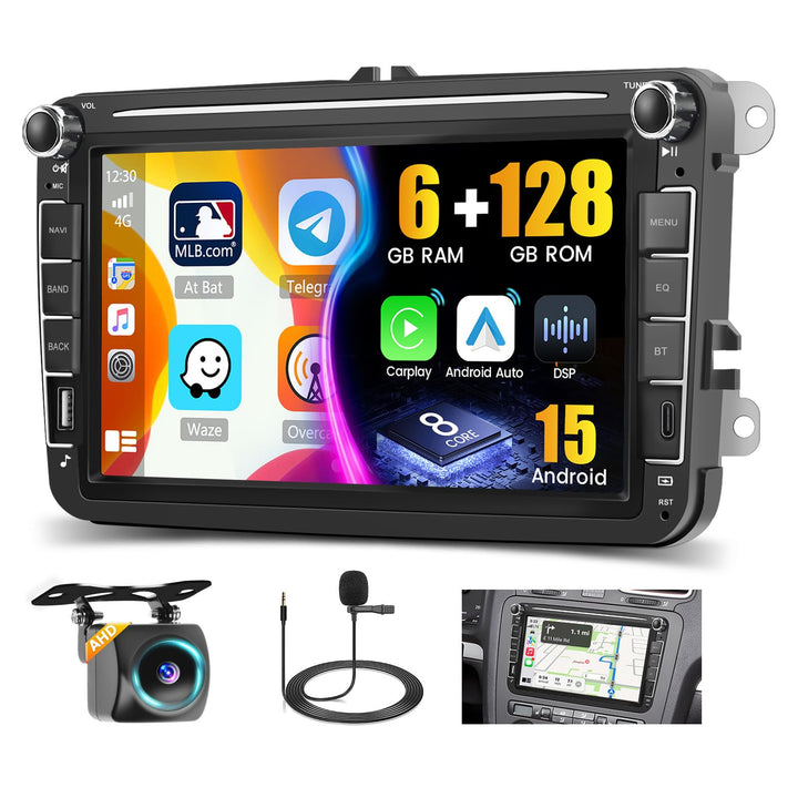 8 Core 6G+128G DSP Hikity Android 15 Autoradio für VW Golf 5 6 Passat Tiguan Polo Caddy Seat, 8" Tou