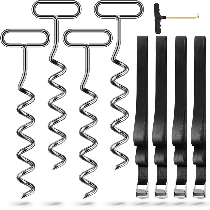 Bodenanker für Trampolin Erdanker, 4 Pack with Adjustable Straps Für Trampolin Outdoor, Schaukel, Pa