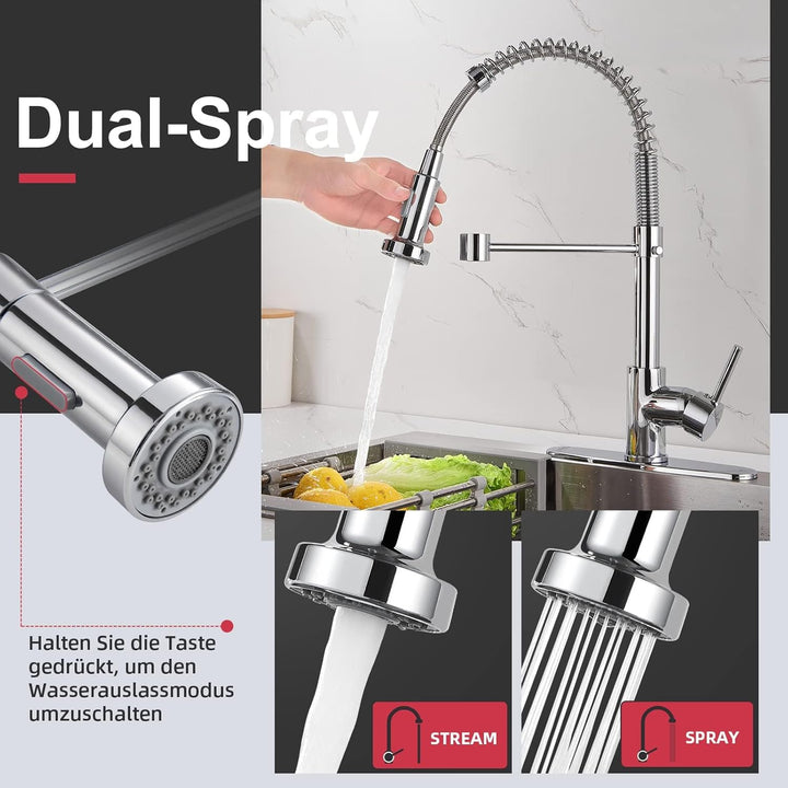 Cobbe Wasserhahn Küche, Hochdruck Küchenarmatur mit Herunterziehen Brause Armatur, 2 Sprühfunktionen