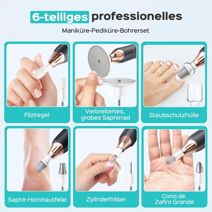 COSLUS Elektrische Nagelfeile Tragbar Kabellos: 5-in-1 Professionelle Maniküre Pediküre set mit LED