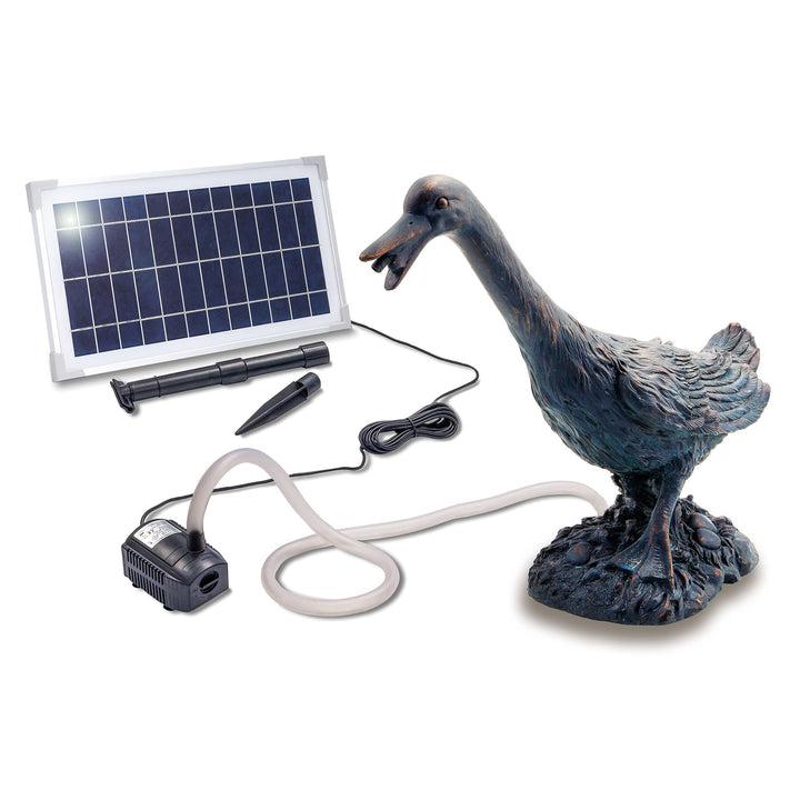 Esotec Wasserspeier Set Gans ERNA, mit Solarpumpe, Teichfigur Gartenfigur Gartenstatue, Tauchpumpe S