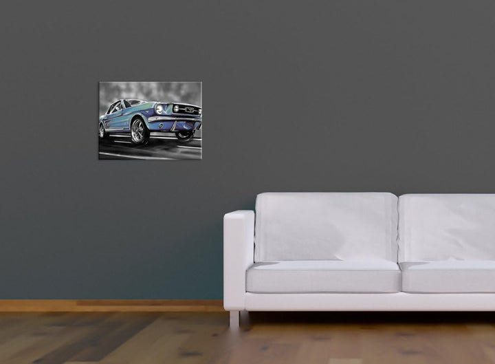 Bilderdepot24 Bild auf Leinwand | Mustang Graphic - blau in 80x60 cm als Wandbild | Wand-deko Dekora