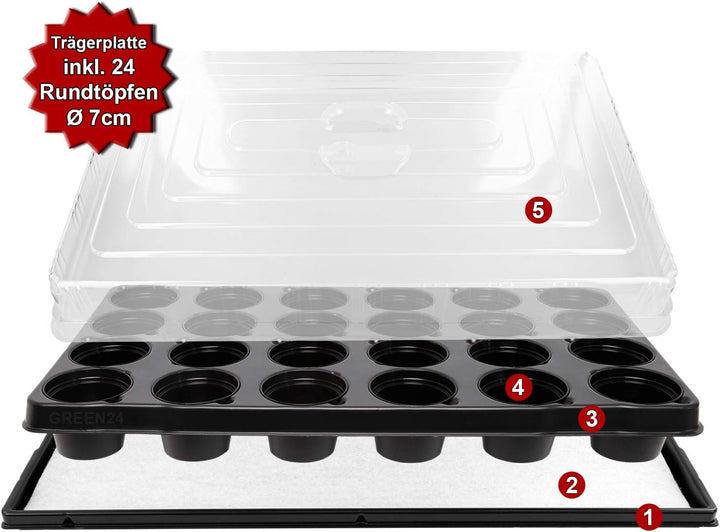 GREEN24 Hydroponik TP24-7 Zimmergewächshaus mit 24 Rundtöpfen Ø 7cm | Zimmer-Gewächshaus mit automat