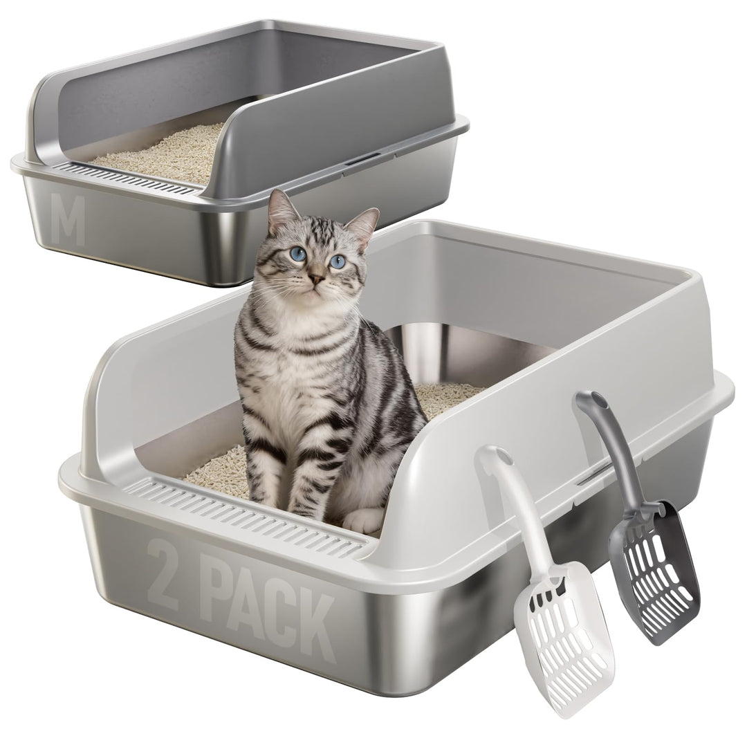 2 Pack Katzenklo Edelstahl Gehege mit Deckel, grosse Katzentoilette aus Edelstahl, Katzenklo Mit Hoc