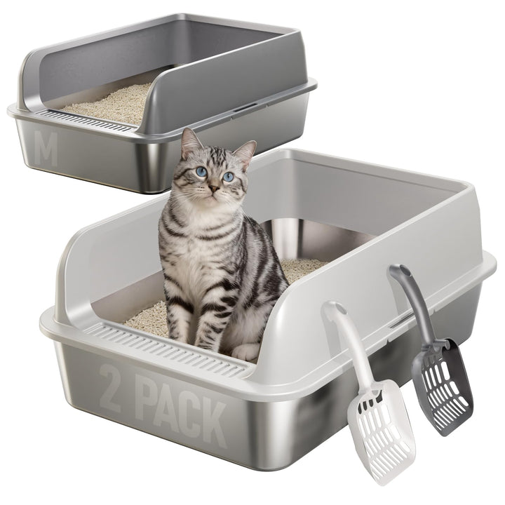 2 Pack Katzenklo Edelstahl Gehege mit Deckel, grosse Katzentoilette aus Edelstahl, Katzenklo Mit Hoc