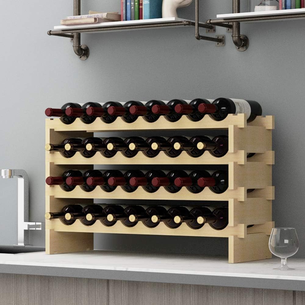 SogesHome Flaschenregal Weinregal Stapelbares Weinregale 4-Tier Weinlagerung für 32 Flaschen Weinstä
