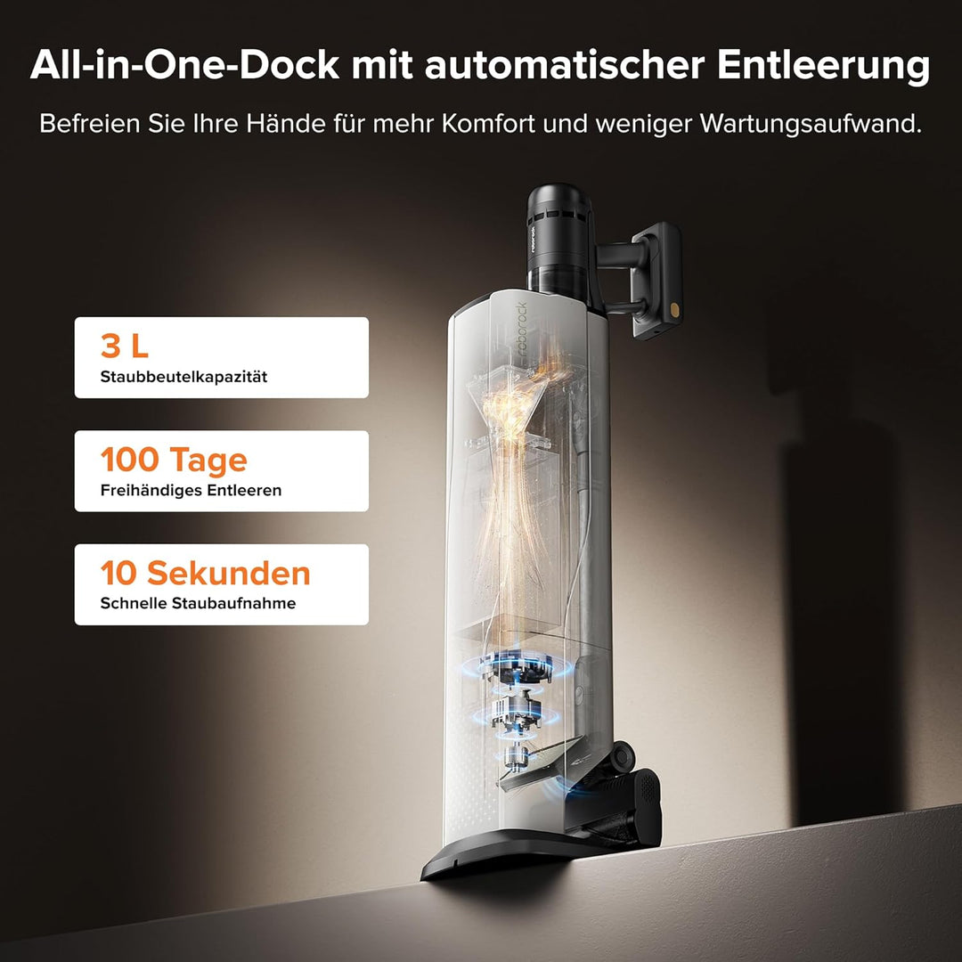 roborock H60 Hub Ultra Akku Staubsauger mit Auto-Entleerungsstation, 210AW Saugleistung für Teppiche