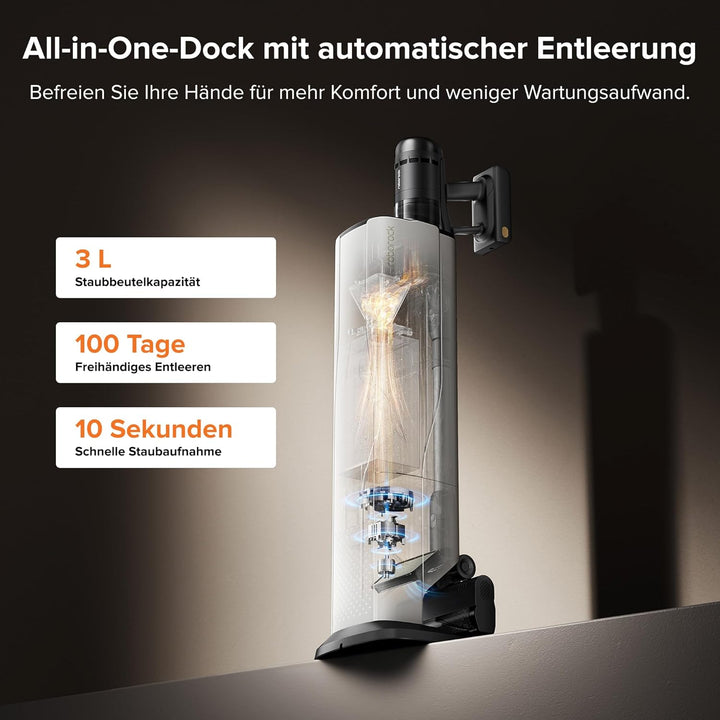 roborock H60 Hub Ultra Akku Staubsauger mit Auto-Entleerungsstation, 210AW Saugleistung für Teppiche