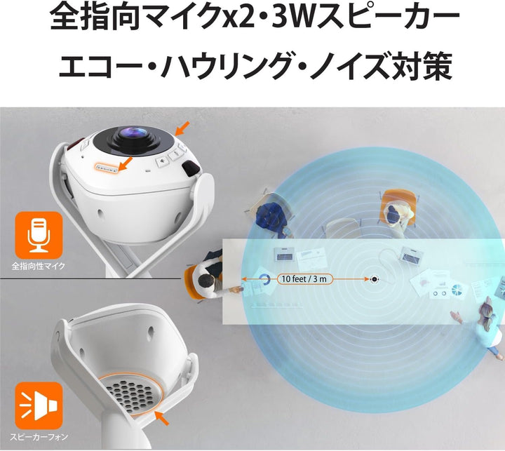 j5create JVU368-N Webcam 360° pilotée par IA Avec Haut-parleur