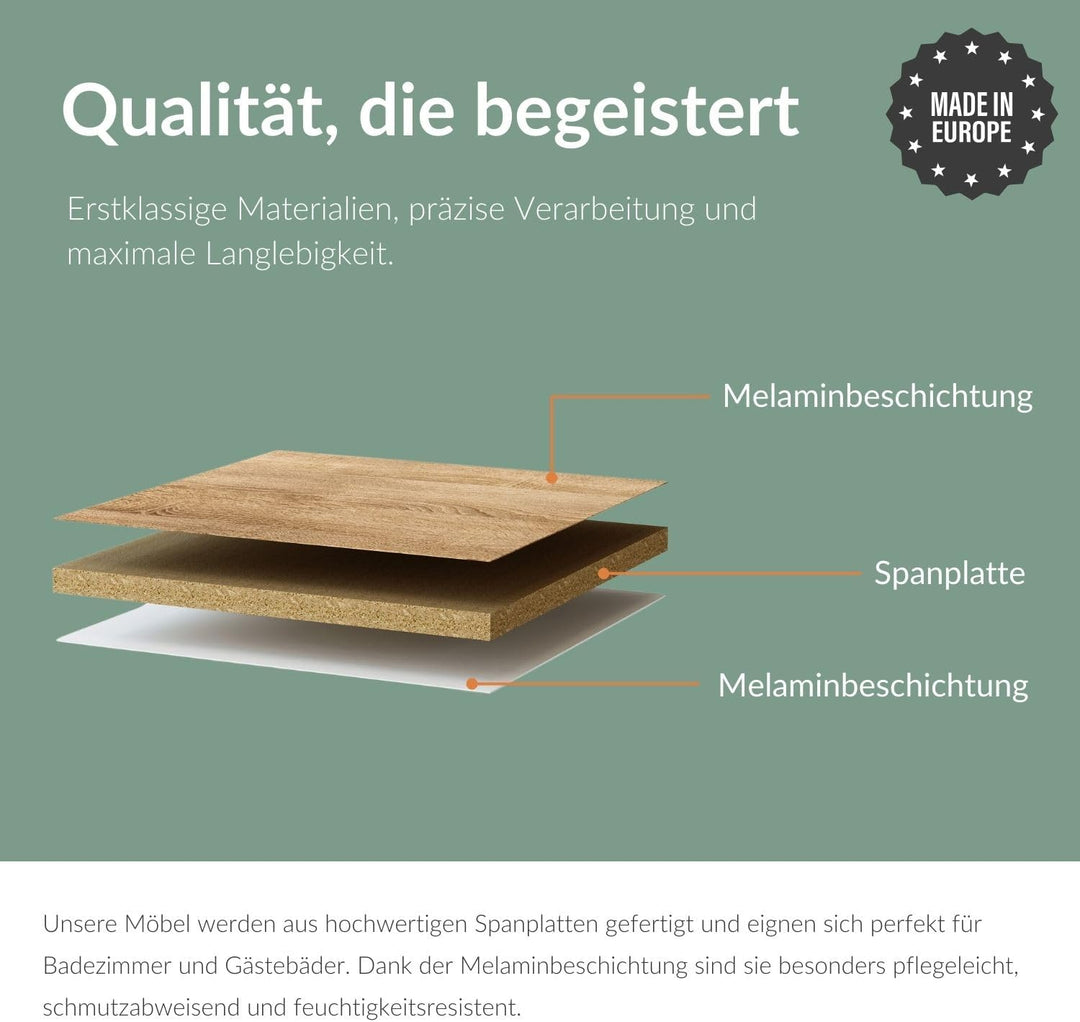 Planetmöbel Waschtisch mit Unterschrank 50 cm, Waschbeckenunterschrank hängend, Soft-Close, Badmöbel