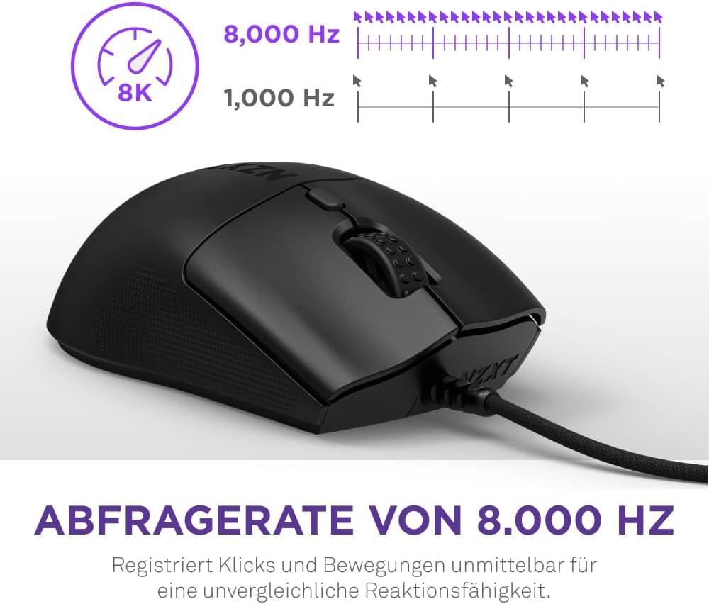NZXT Lift 2 Ergo | Leichte ergonomische kabelgebundene Gaming-Maus | Leichte 61-g-Konstruktion | 8K-
