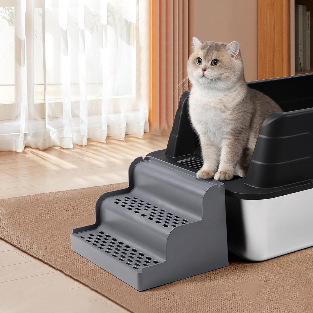 Katzenklo-Rampe, 3-stufige Katzentreppe für Katzenklo mit Filterfunktion, herausnehmbare Schale, was