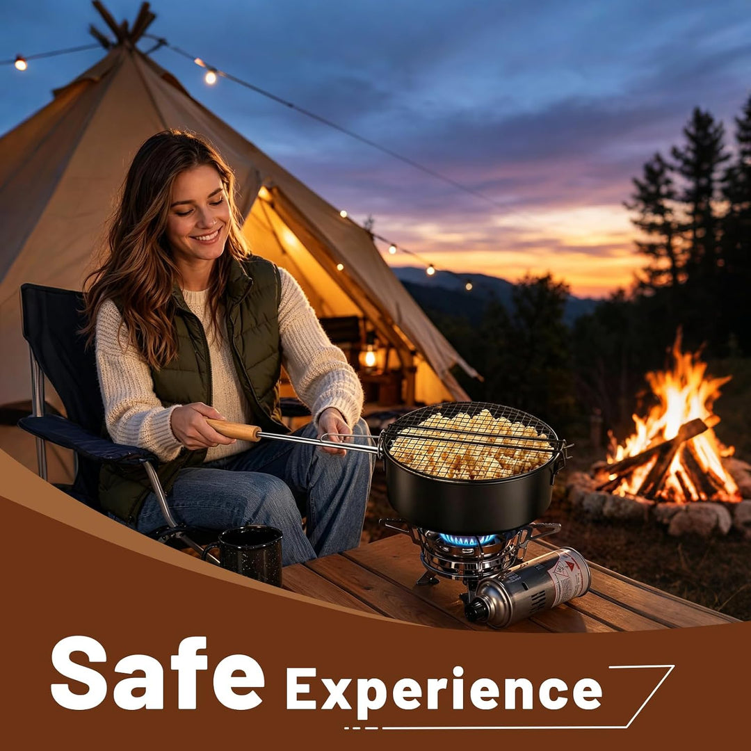 Popcorn Maker Lagerfeuer, Antihaft Popcorn Topf mit Verlängertem Griff und Netzdeckel, Outdoor Popco