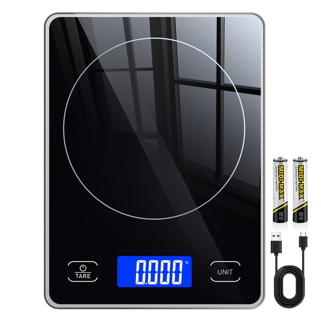 Küchenwaage Digital mit 15 kg Tragkraft, 5 Einheiten in g/ml/fl'oz, Präzise Waage Küche mit Grossem