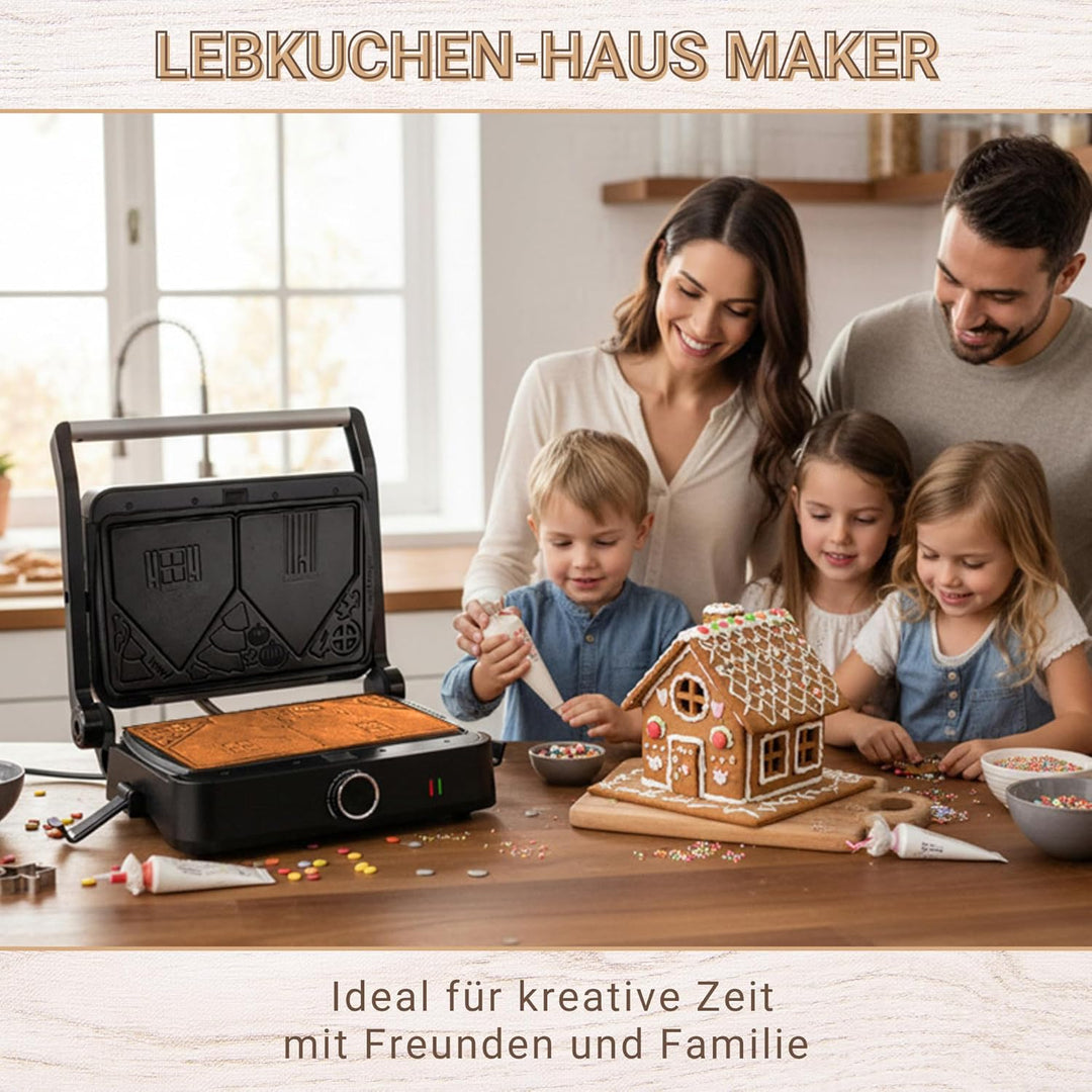 Syntrox Lebkuchenhaus Kombigerät Multifunktionsmaker mit Wechselplatten, Kontaktgrill Edelstahl, Mul