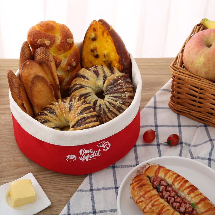 Brotkorb Stoff 2er-Set, Brötchenkorb, Baumwolle, in zwei verschiedenen Farben und Grössen, Rot / Bla