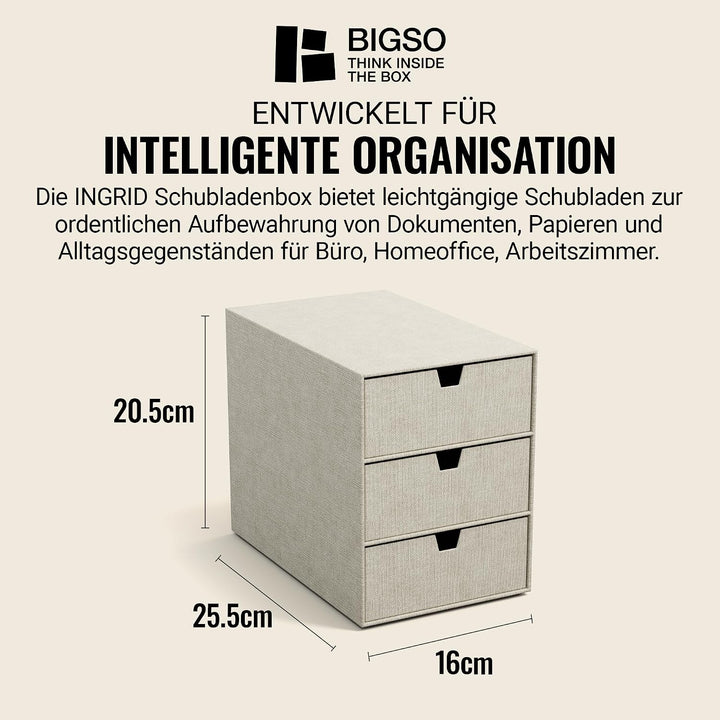 BIGSO BOX OF SWEDEN INGRID Schubladenbox für Dokumente und Bürobedarf – Schreibtisch Organizer mit 3