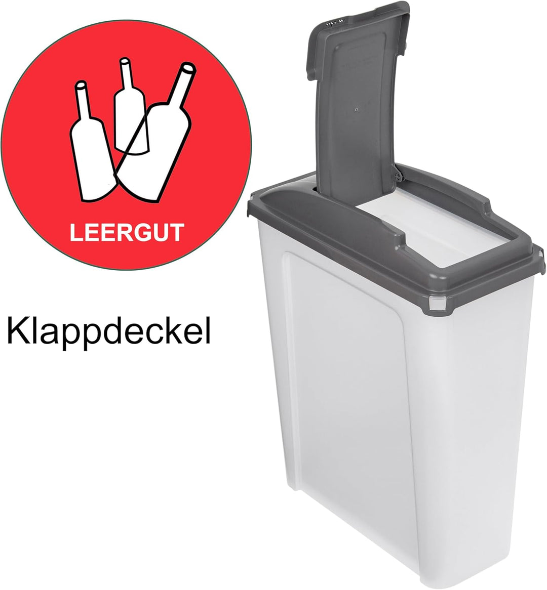 Hummelladen 25 Liter Mülltonne Klar-Grau Recyclingtonne 19x40x50cm mit abnehmbarem Klappdeckel - Sch