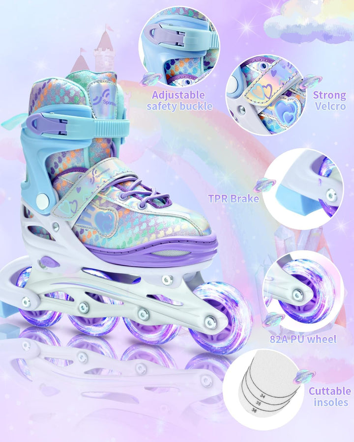 Inliner für Kinder 34-41 Verstellbar, Sportneer Inline Skates Mit 6er Protektoren Setfür Kinder Mädc