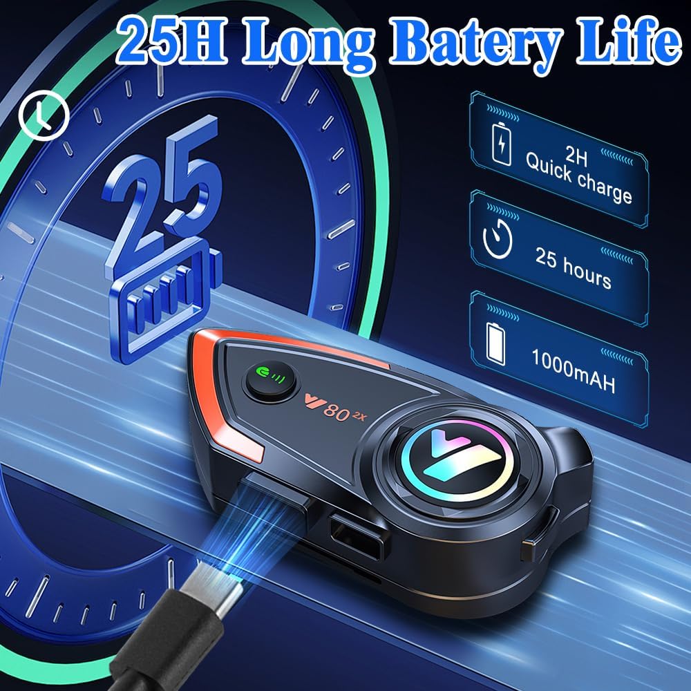 OBEST Gegensprechanlage für Motorradhelm, mit Bluetooth 5.3, HD, Klangqualität, RGB-Licht, Unterstüt