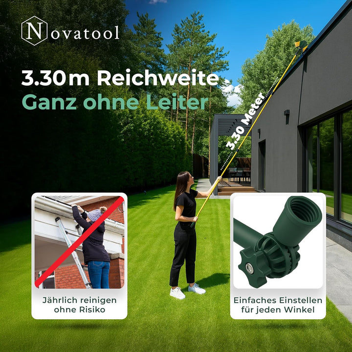 Novaliv 2X Dachrinnenbürste & Eckenbürste mit Schaber & Teleskopstiel 3,3m, Dachrinnen Reinigung Bes