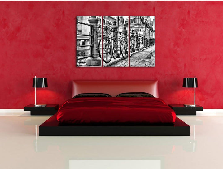 Pixxprint Fahrrad Bahnhof, BMX Bahnschiene 3Teiler 120x80 cm Leinwandbild Wandbild Kunstdruck