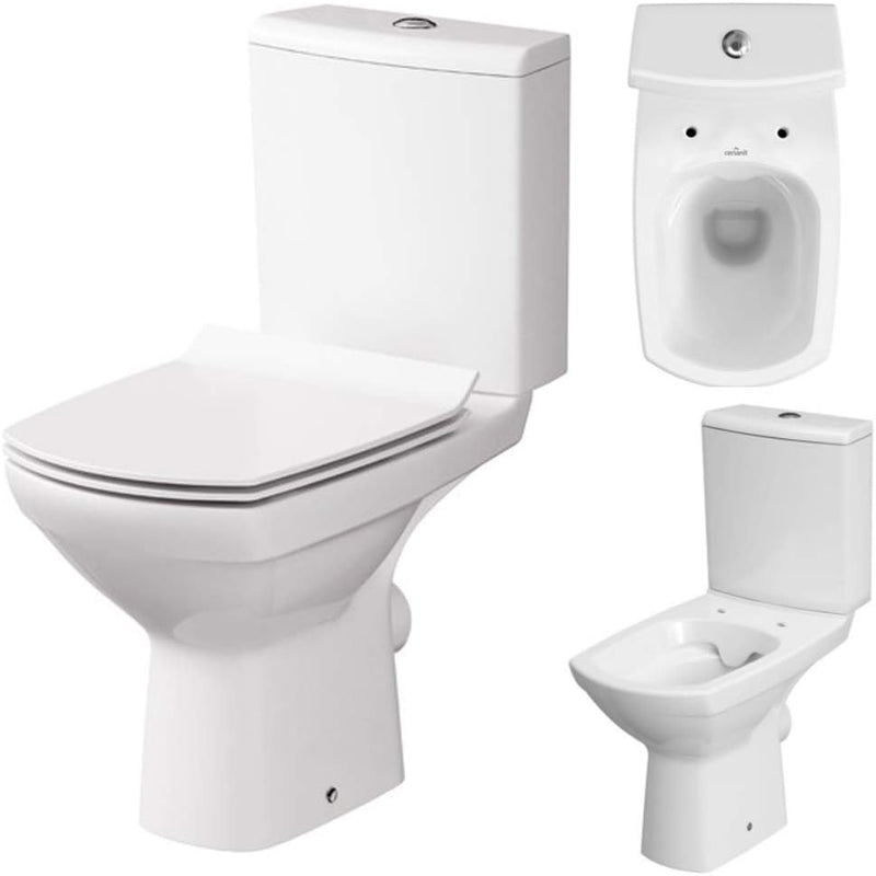 Keramik Stand- WC Toilette Komplett -Design- Set mit Spülkasten WC- Sitz Slim aus Duroplast mit Abse