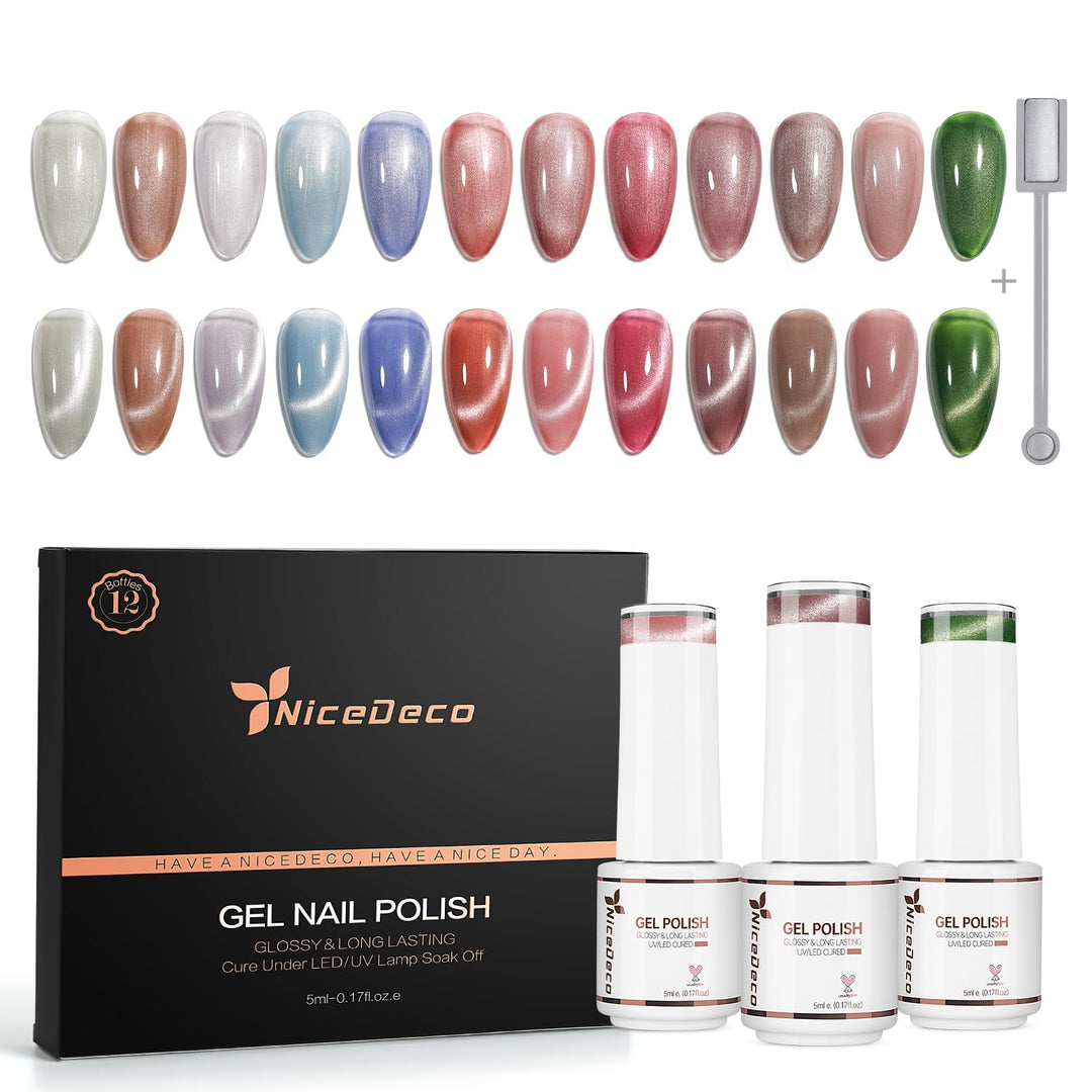 Nicedeco Cat-Eye-Gel-Nagellack-Set, Magnetischer Gel-Nagellack UV/LED Auswaschbar, Nagelkunst Manikü