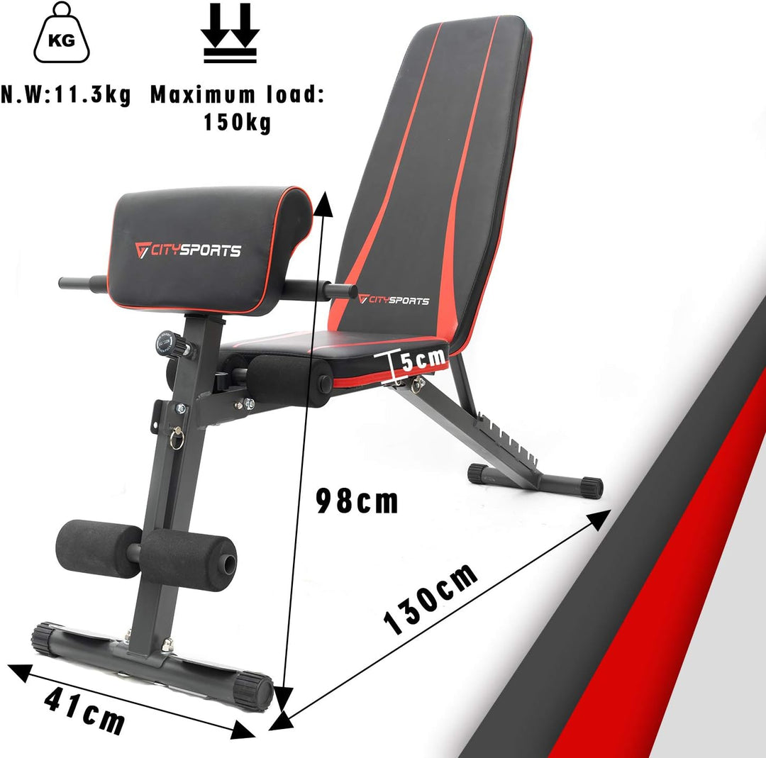 Hantelbank, Klappbar Heimtraining Fitness, Fitnessbank, Trainingsbank mit Gewichten, Multifunktion H