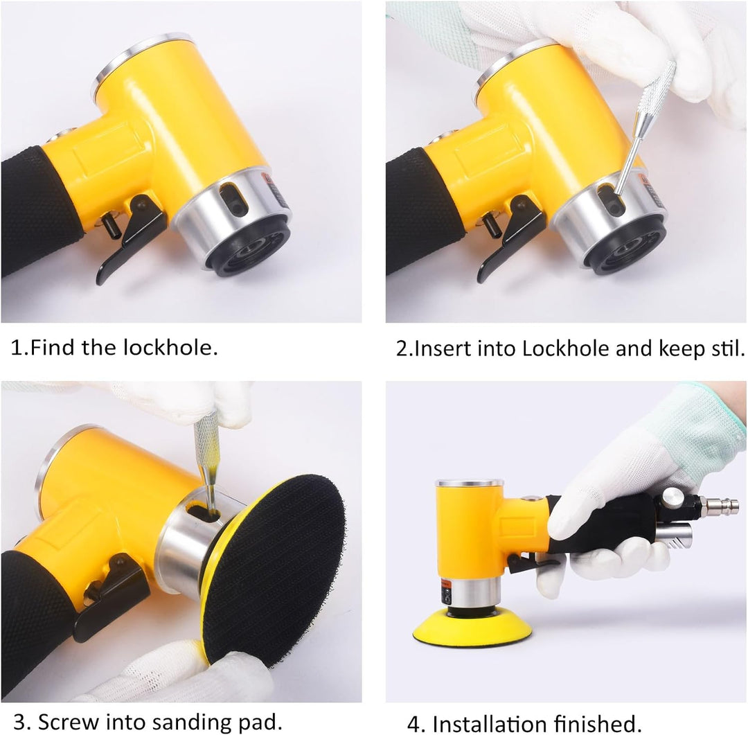 Mini Exzenterschleifer Druckluft Schwingschleifer Polierer,Hohe Geschwindigkeit 12000 RPM,Schleifmas