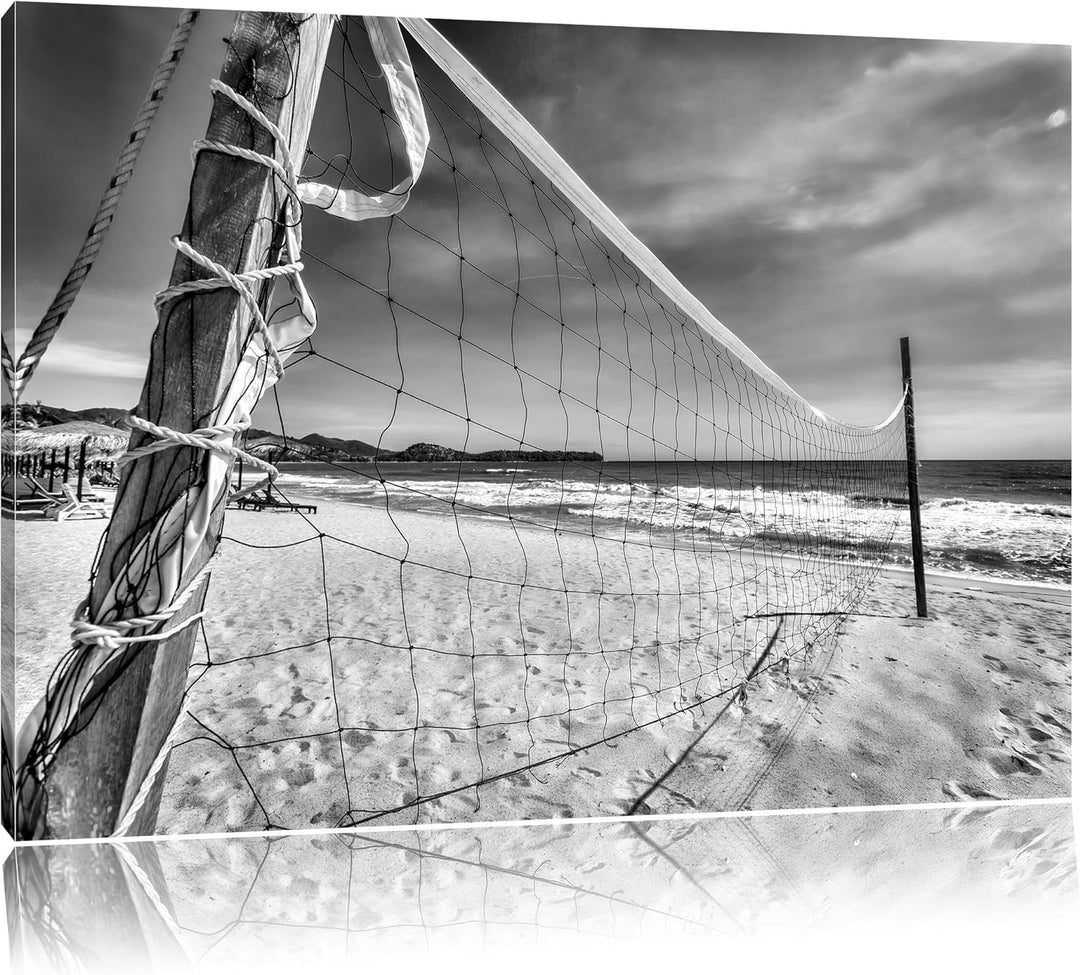 Pixxprint Volleyballnetz am Strand als Leinwandbild/Grösse: 100x70 / Wandbild/Kunstdruck/fertig besp
