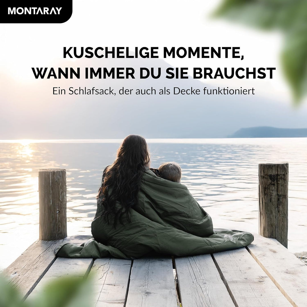 Deckenschlafsack mit Kapuze bis -3°C INKL. Kissen - Outdoor Winter-Schlafsack & Sommer-Schlafsack 3-