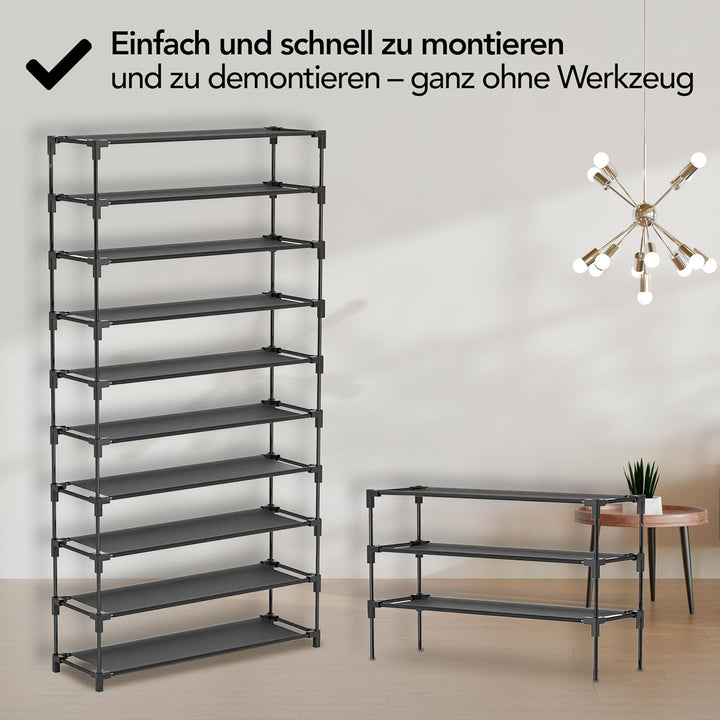 Brixy XXL Schuhregal mit 9 Ebenen für bis zu 54 Paar Schuhe, 160x100x28 cm, Staubschutzhülle, Schwar