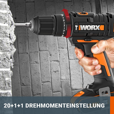 WORX WX370.9 Akku Schlagbohrschrauber 20V - 50Nm, 2-Gang-Getriebe & LED-Licht - zum Schrauben, Bohre