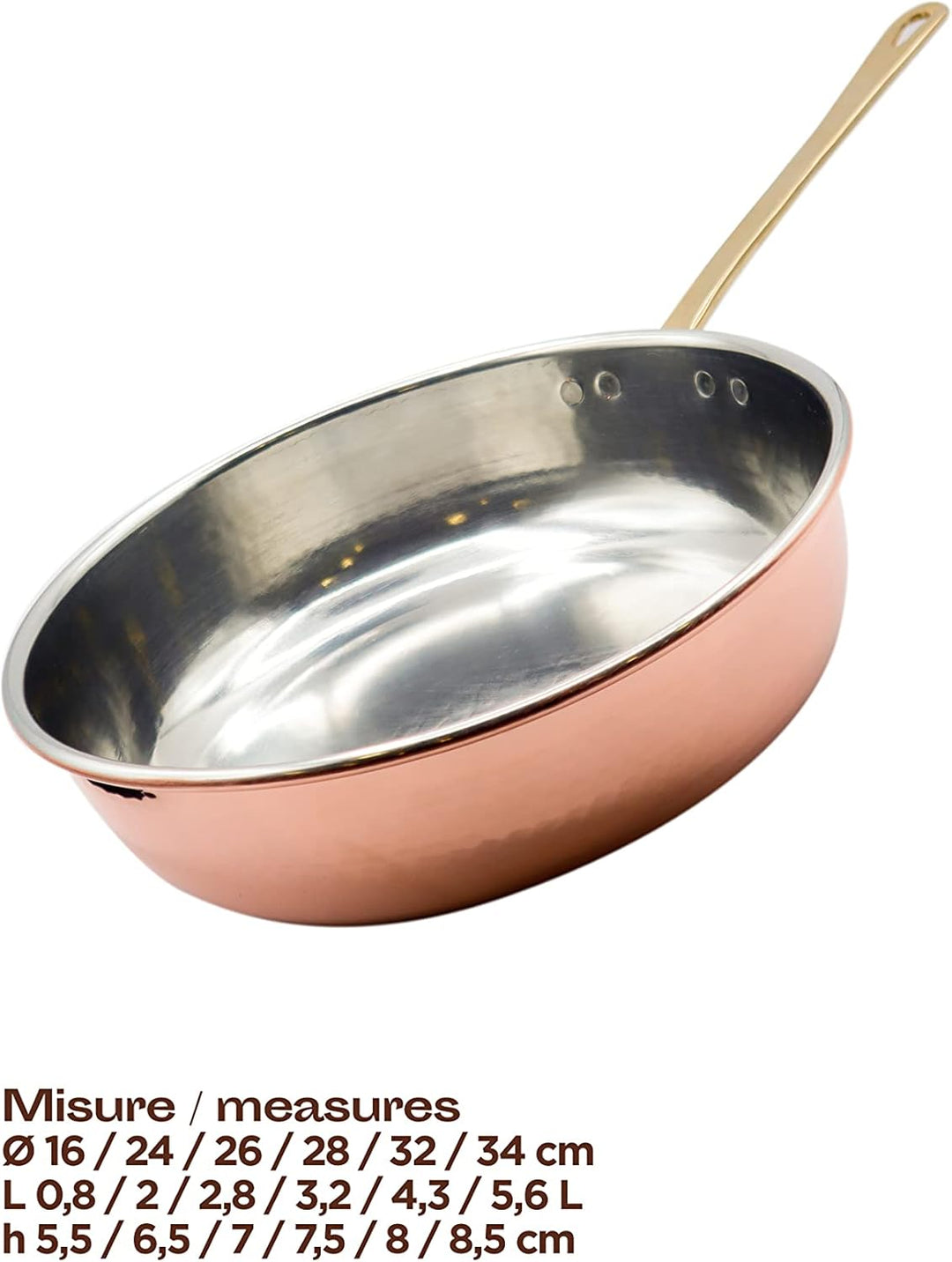 CREARTISTIC Bratpfanne aus reinem verzinntem Kupfer – 32 x 8 cm – 4,3 l – Dicke 1,2 mm – mit langem
