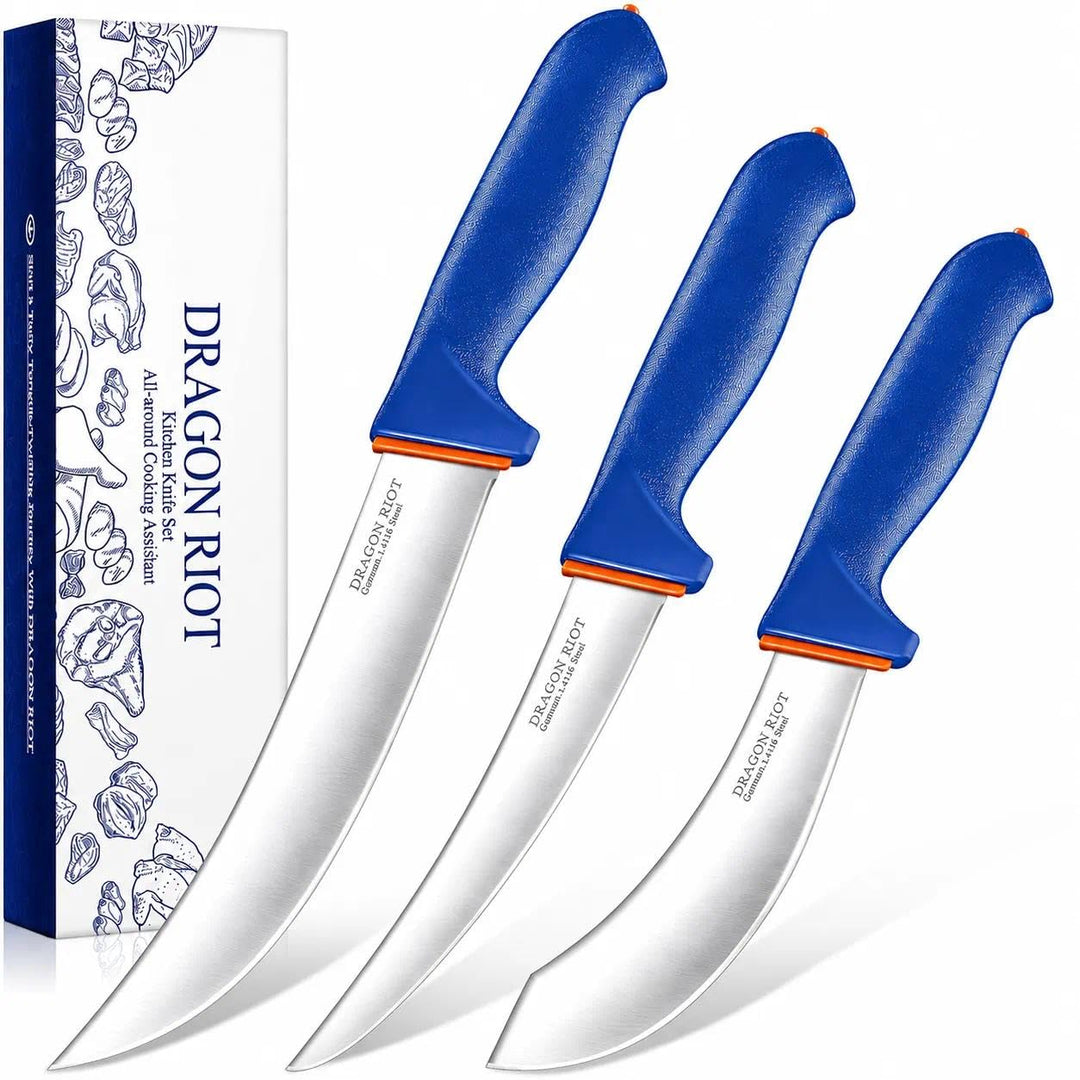 DRAGON RIOT Metzgermesser Set 3-Teilig, Flexibles Ausbeinmesser & Fleischermesser aus Edelstahl, Pro