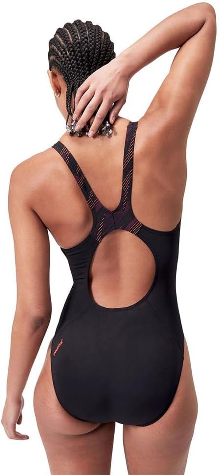 Speedo Damen Hyperboom Splice Muscleback Schwimmanzug (1er Pack), 62 Schwarz/Lila